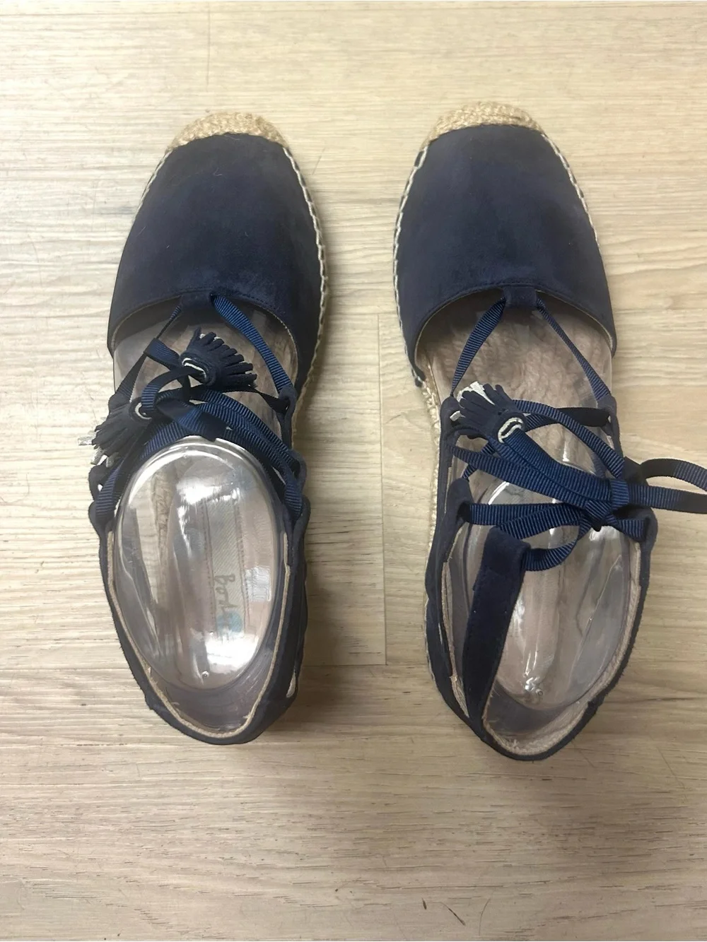 Boden Espadrille Shoes Flats Sandals Navy Blue Women 37 US 6 Suede Boho Tassels